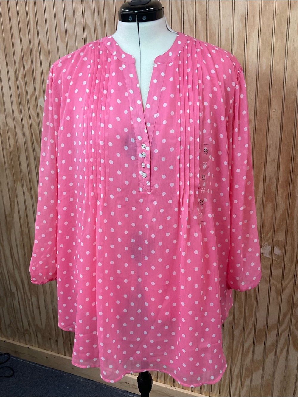 Tommy Hilfiger Pink Polka Dot Pintuck Tunic